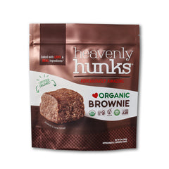 Heavenly Hunks Organic Chocolate Brownie bag front for on-the-go snacking.