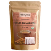 Heawans Organic Ceylon Cinnamon Tea Bags packaging with clean branding and natural ingredients.