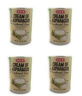 HEB Cream of Asparagus Condensed Soup four-pack cans for quick meals