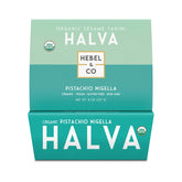 HEBEL & CO Pistachio Nigella Halva packaging highlights premium organic ingredients