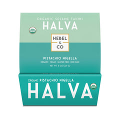 HEBEL & CO Pistachio Nigella Halva packaging highlights premium organic ingredients