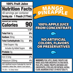 HEINZ Capri Sun Mango Pineapple pouch back shows ingredients and nutrition.
