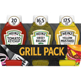 Heinz Grill Pack ketchup bottle closeup, ideal for burgers and hot dogs.
