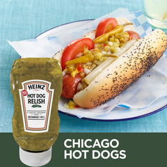 Red pepper and turmeric lift Heinz Hot Dog Relish color on burgers.