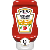 Heinz No Salt Added ketchup bottle front view with easy-squeeze top.