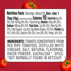 Pouring HEINZ No Sugar Added ketchup from an upside-down bottle for clean serving