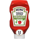 HEINZ Organic Tomato Ketchup 32oz bottle, ideal for family meals.