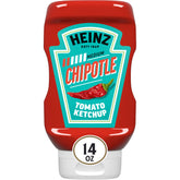 Heinz Tomato Ketchup Blended With Chipotle bottle front showing smoky flavor boost for burgers