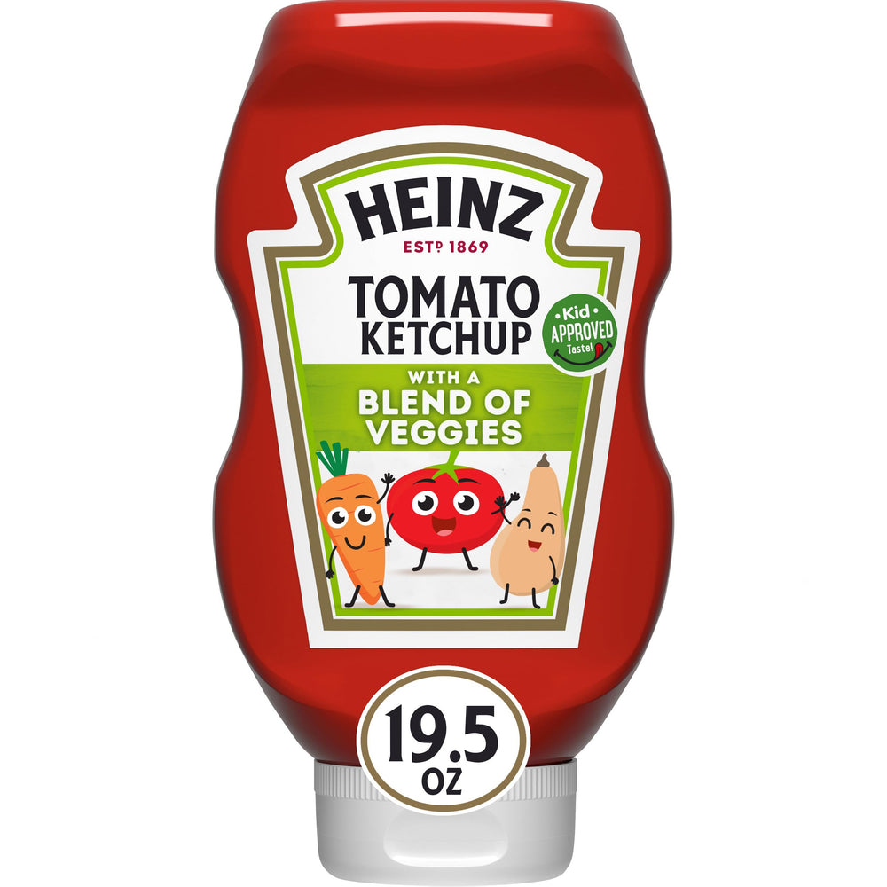 Heinz Tomato Ketchup with Veggies bottle front view, ideal for dipping fries