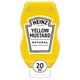 Heinz Yellow Mustard 20oz bottle pour highlights tangy flavor