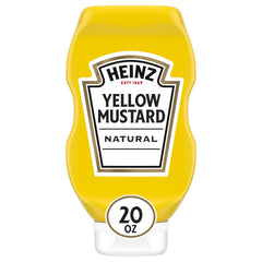 Heinz Yellow Mustard 20oz bottle pour highlights tangy flavor