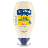 Hellmann's Real Mayonnaise squeeze bottle front view for easy dispensing on sandwiches.