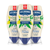 Hellmann's Vegan Dressing & Spread bottle pouring for a plant-based sandwich.