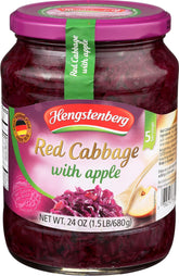 Hengstenberg Cabbage Red Apple jar close-up highlighting rich horseradish flavor.