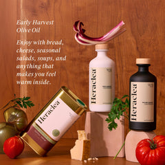 Heraclea olive oil label close-up highlighting organic, cold-pressed EVOO