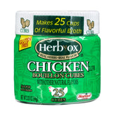 HERB-OX chicken bouillon cubes in a 12-pack for rich broth.