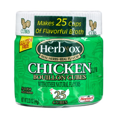 HERB-OX chicken bouillon cubes in a 12-pack for rich broth.