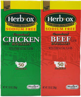 Herb-Ox sodium-free beef bouillon packets, convenient flavor boost.