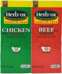 Herb-Ox sodium-free beef bouillon packets, convenient flavor boost.