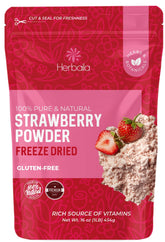 Herbaila freeze-dried strawberry powder jar, pure flavor for baking and smoothies.