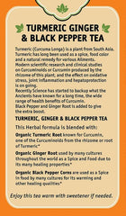 Herbal Cup Ayurveda Turmeric Tea packaging highlights organic certification and metal-free brewing promise.