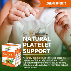 Herbal Goodness handpicked papaya leaf tea bag highlighting peak potency and fresh flavor.
