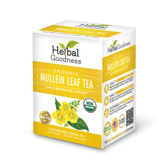 Herbal Goodness Mullein Leaf Tea packaging showing natural, inviting design