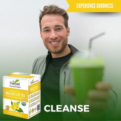 Herbal Goodness Mullein Tea brewed cup with amber infusion