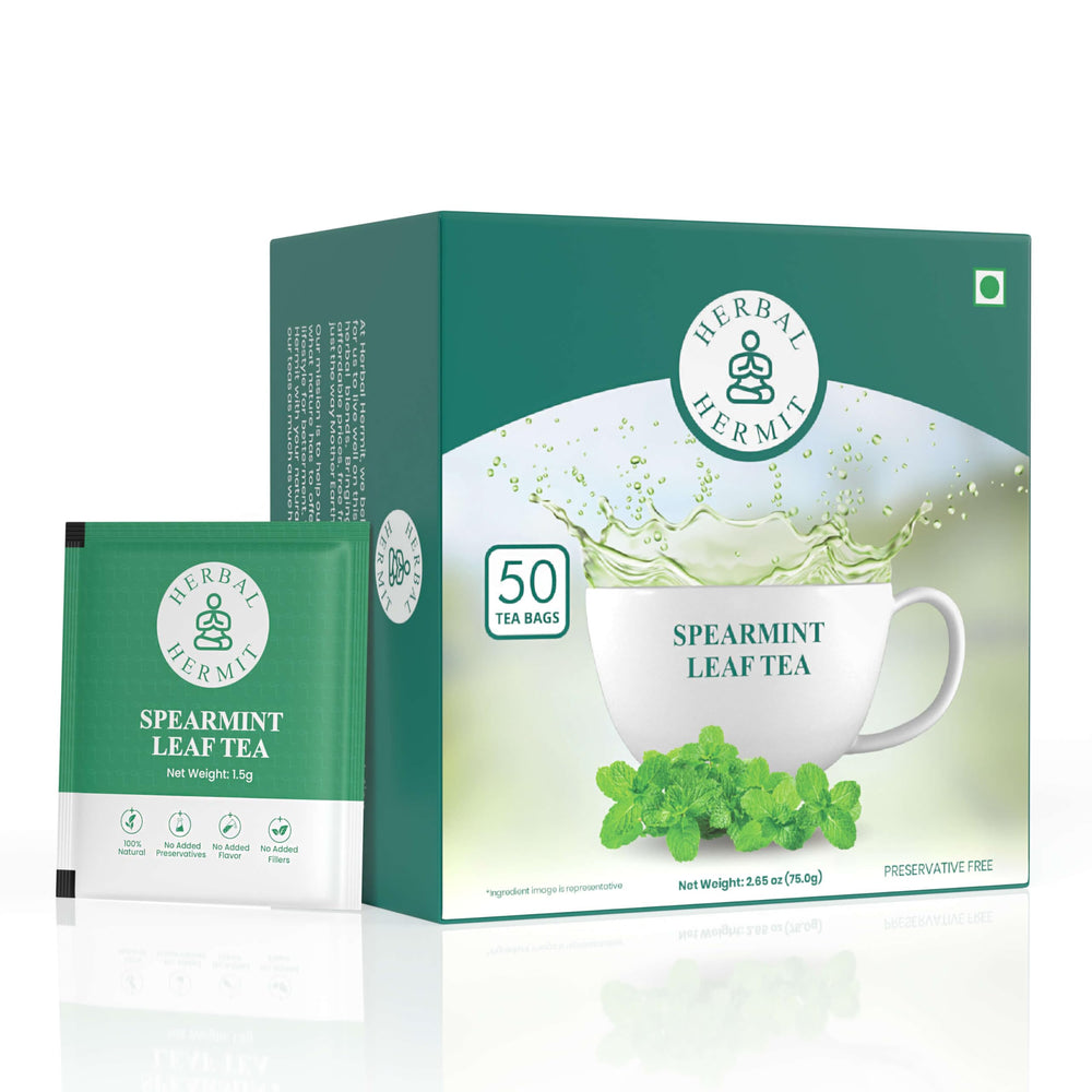 Herbal Hermit spearmint tea bags offer refreshing flavor.