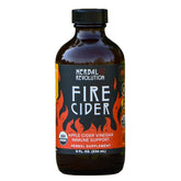 Herbal Revolution Fire Cider bottle label close-up highlighting organic ingredients for bold flavor.