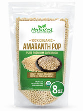 HerbaZest Amaranth Pop Organic 8oz Pack ready to enjoy as a nutritious snack.