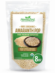 HerbaZest Amaranth Pop Organic 8oz Pack ready to enjoy as a nutritious snack.