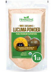 HerbaZest Lucuma Powder Organic 16oz package for fiber and flavor enhancement in meals