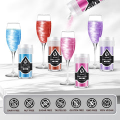 Herbeklab glitter decorates cocktails and desserts for festive occasions.