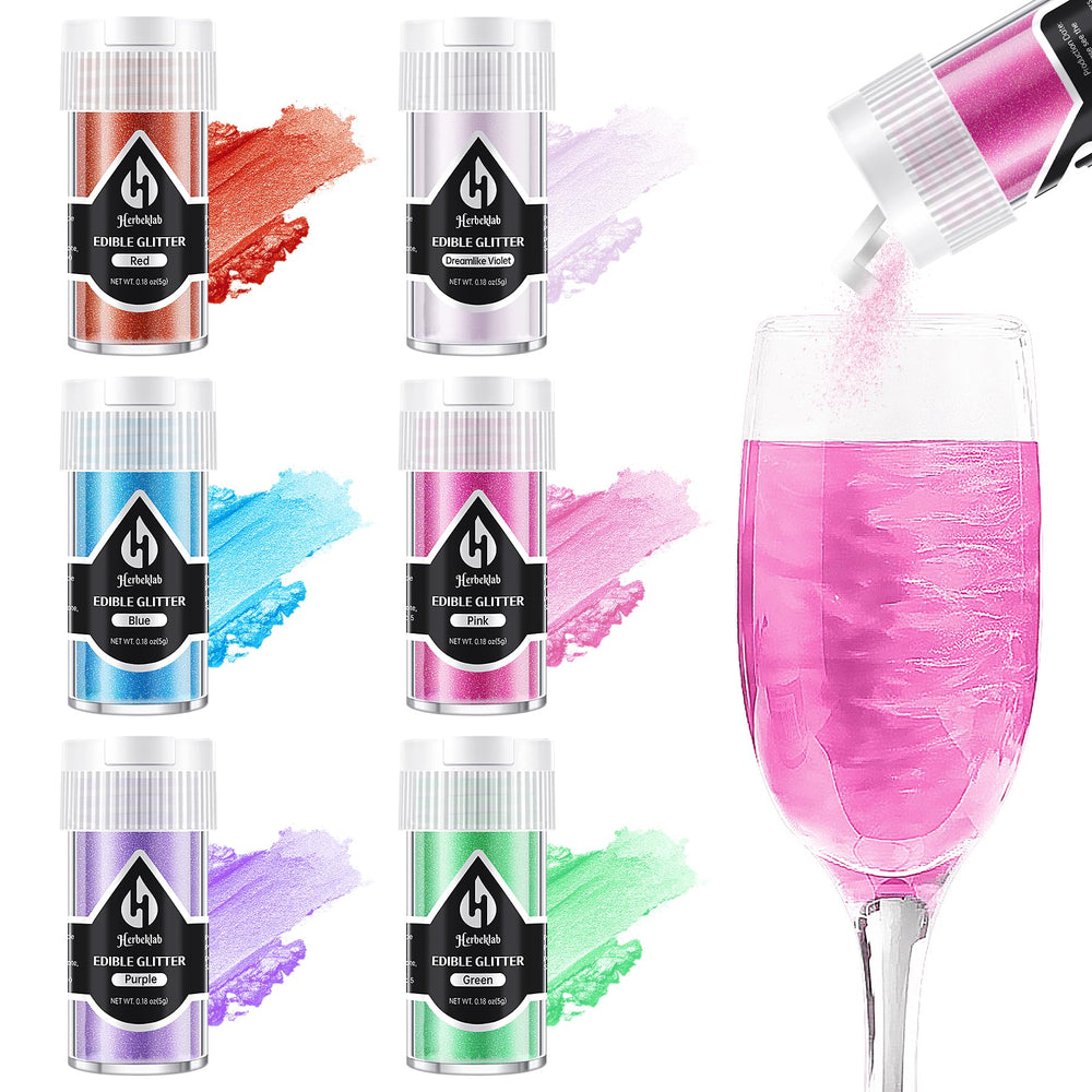 Herbeklab six-color edible glitter set adds sparkle to drinks and desserts.