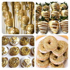 Herbeklab gold edible glitter sprayed cake adds vibrant finish for celebrations.