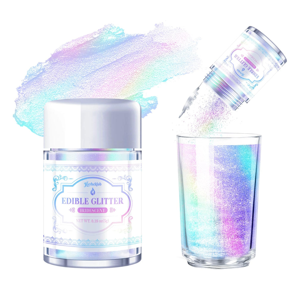 Herbeklab iridescent glitter dust on cakes for a shimmering celebration finish.