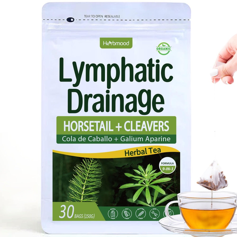 Herbmood Cleavers tea bags steeping in cup for gentle lymphatic support