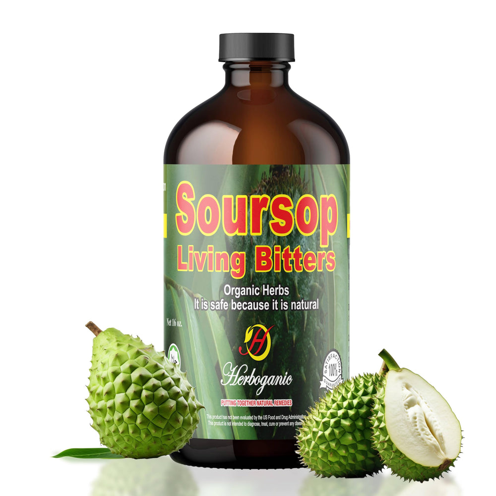 HERBOGANIC Soursop Bitters bottle front showing organic formula for daily flavor