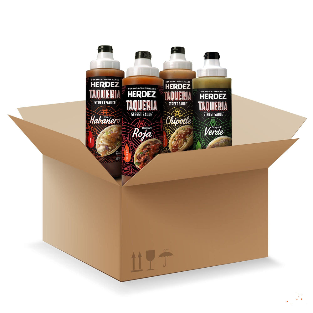 Herdez Taqueria Street Sauce Habanero bottle drizzle adds bold, authentic flavor to tacos.