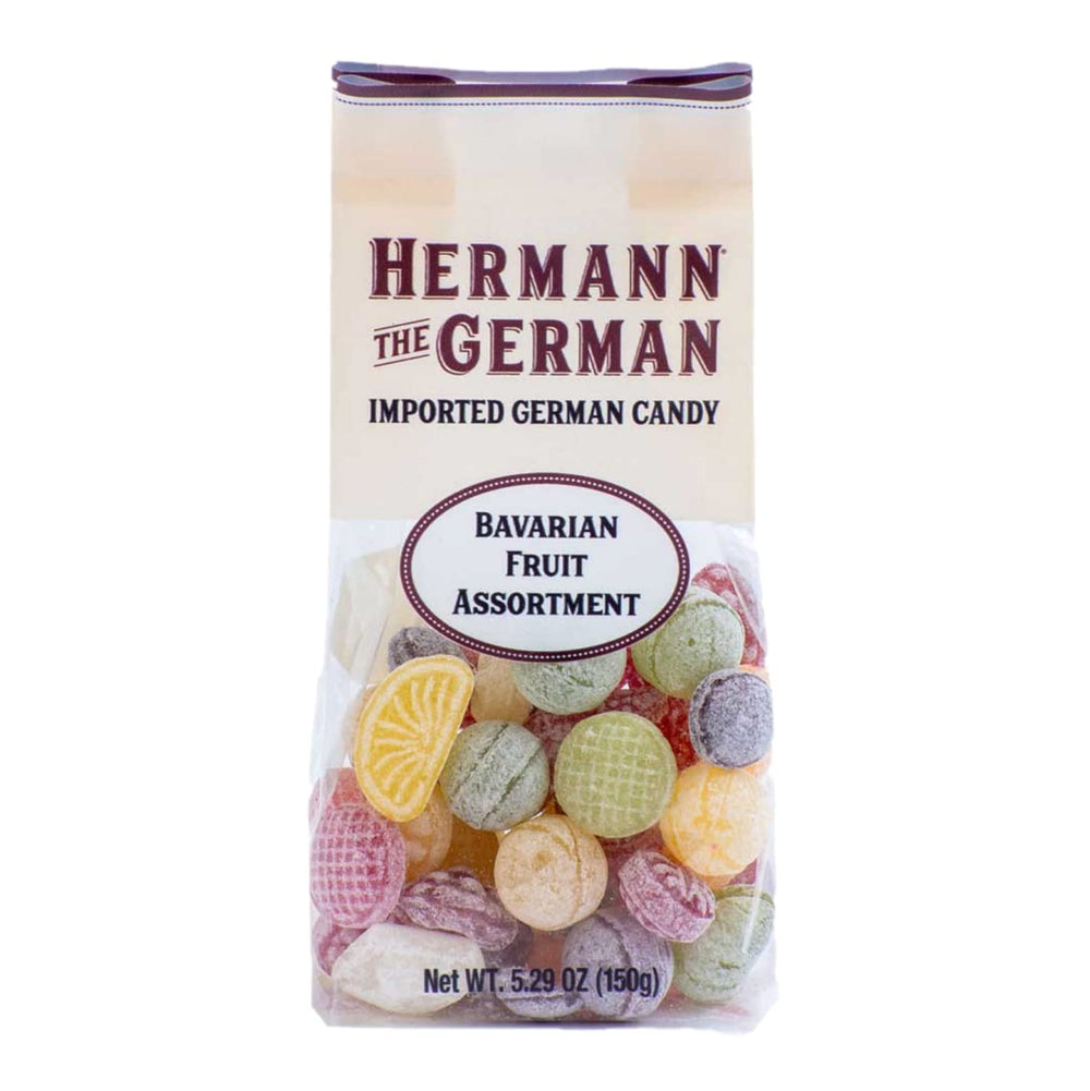 Hermann the German Bavarian Fruit Candies bag in vibrant colors, gluten-free and snack-ready.