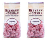 Hermann the German Raspberry hard candy front-pack with glossy finish and bold flavor