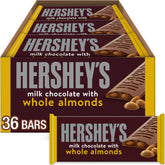 Hershey's almond bars bulk box showcasing 36 servings, ideal for sharing at events.