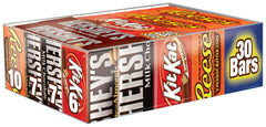 Box of Hershey's Full-Size Variety Pack with 30 assorted bars for sharing
