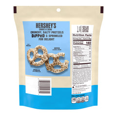 Hershey's Cookies 'n' Creme Dipped Pretzels bag open, ready for sharing at parties.