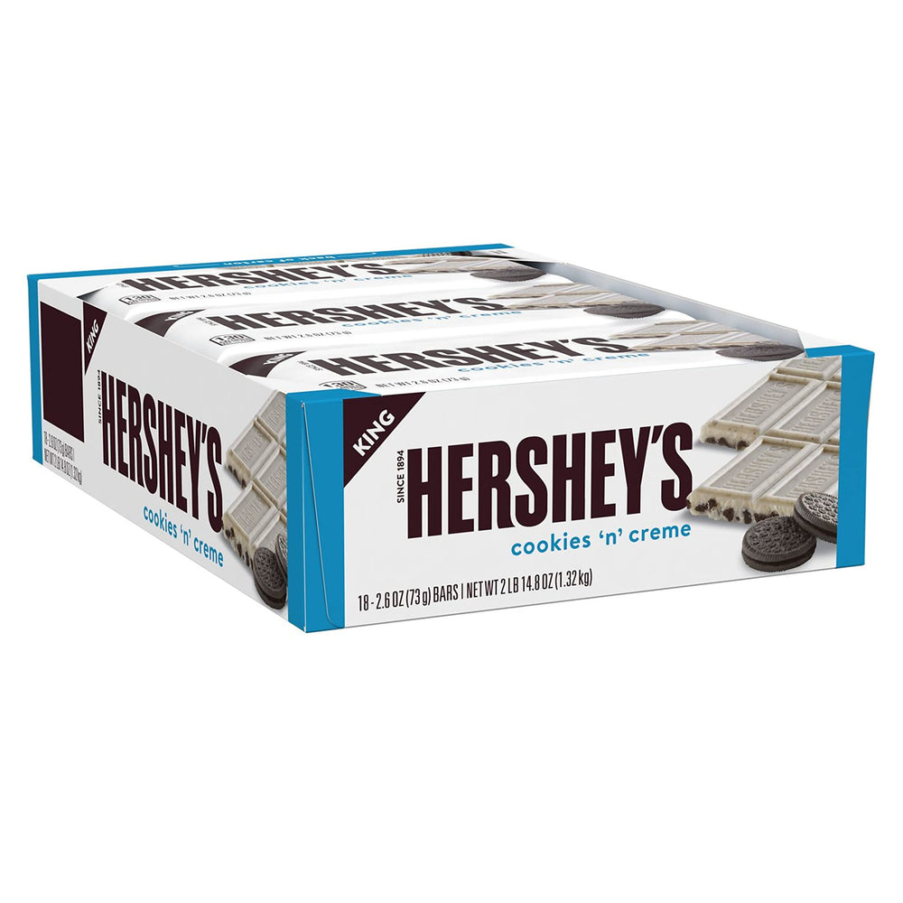 HERSHEY'S Cookies 'N' Creme king-size bars in a box for convenient sharing.