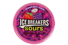 HERSHEY'S Ice Breakers Sours strawberry and mixed berry mints in a portable 1.5 oz container
