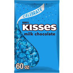 HERSHEY'S KISSES bulk bag with blue foil wrappers, ideal for party favors.