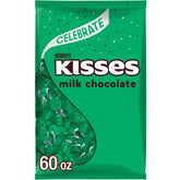 HERSHEY'S KISSES green-foil bulk bag closeup for gifting and sharing.
