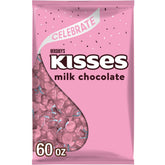 Hershey's Kisses Milk Chocolate bulk bag with pink foils for gifting and display.